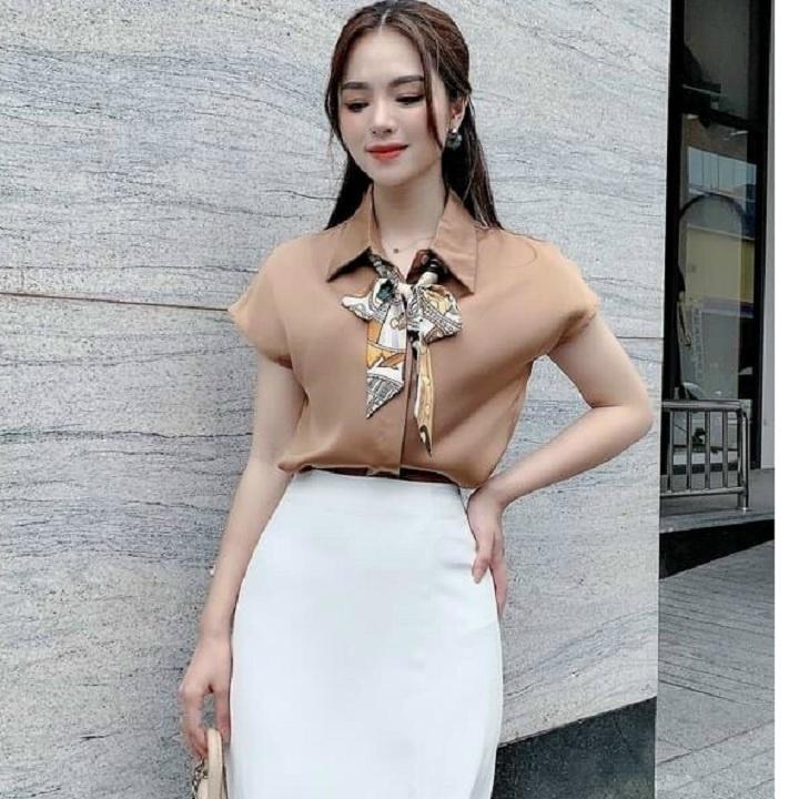 Áo sơ mi công sở nữ chất lụa tằm tặng kèm khăn_sơ mi nữ đẹp