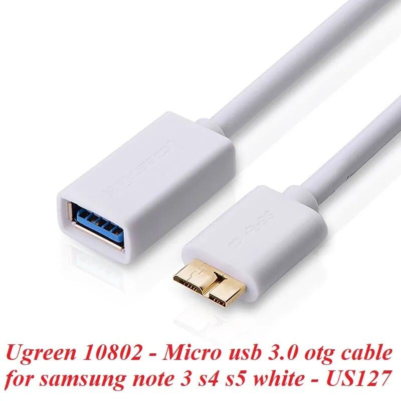 Ugreen UG10802US127TK 20CM màu Trắng Cáp MICRO USB 3.0 OTG sang USB 3.0 đầu mạ vàng - HÀNG CHÍNH HÃNG