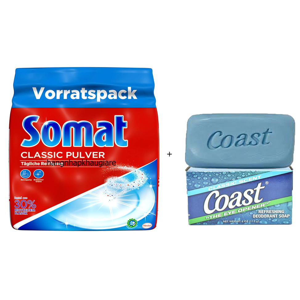 Bột rửa ly- bát Somat Clasic 1,2kg - Đức + 1 cục xà bông Coast của Mỹ