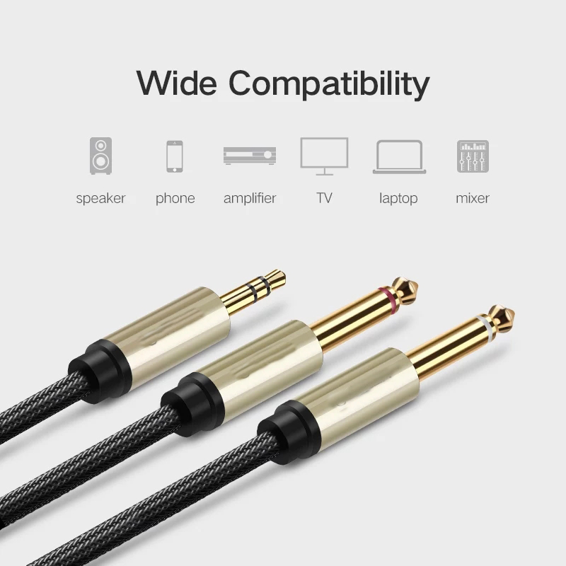 Dây cáp âm thanh nổi 3.5 mm sang dual 6.5 mm Sinzero TH6-3.5 (Kết nối âm thanh từ điện thoại, máy tính, ra loa, tai nghe