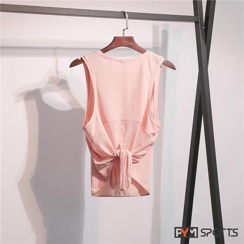 Áo tanktop tập gym - tập yoga nữ PYM SPORT - PYMTT006 xẻ lưng, 4 màu xanh nhạt, đỏ mận, hồng, trắng