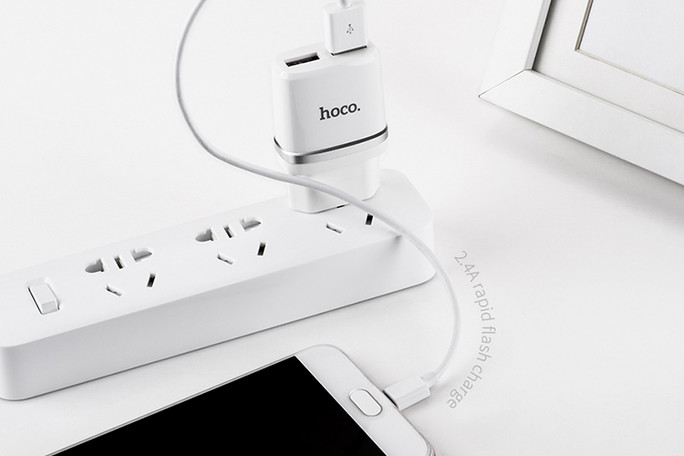 Bộ Adapter Và Cáp Sạc USB Lightning Hoco C12 - Hàng Chính Hãng