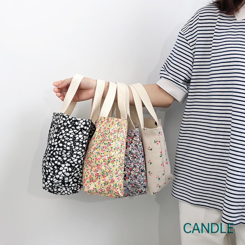 Túi Vải Canvas Đựng Hộp Cơm Trưa In Họa Tiết Đơn Giản