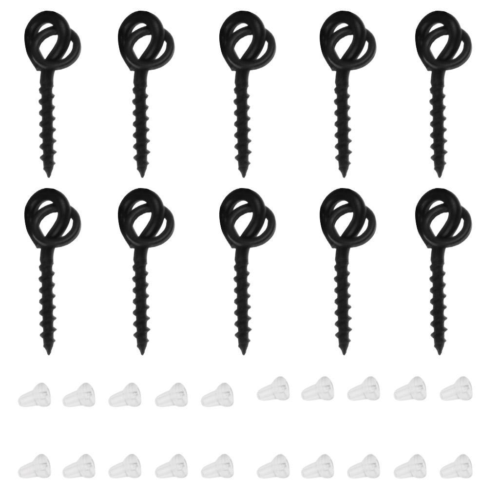 10Pcs Bait Screws with Rings + 20Pcs Hook Stops Stopers Carp Fishing Tackle Rigs
