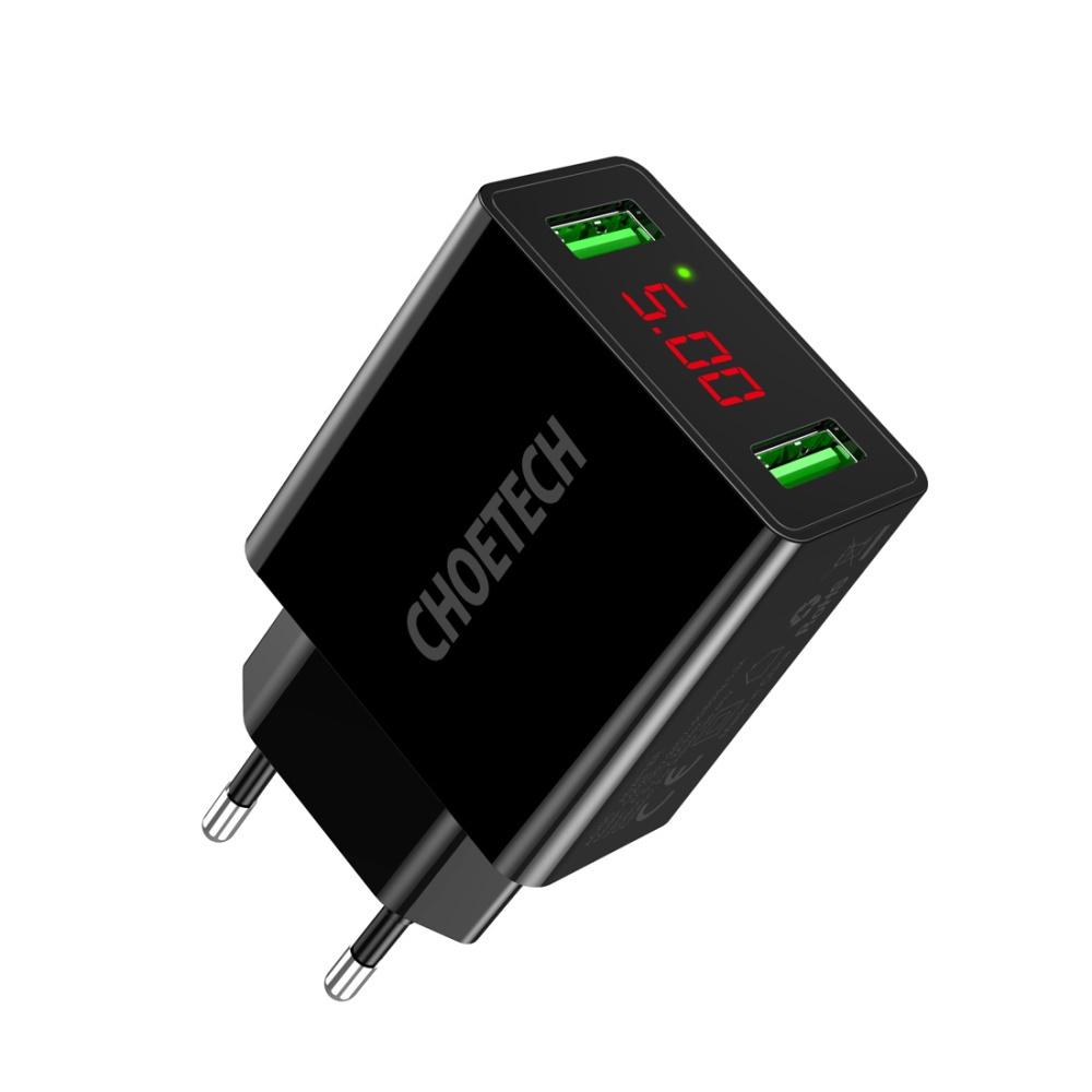 Củ sạc 2 cổng USB-A có màn hình hiển thị điện áp Choetech C0028