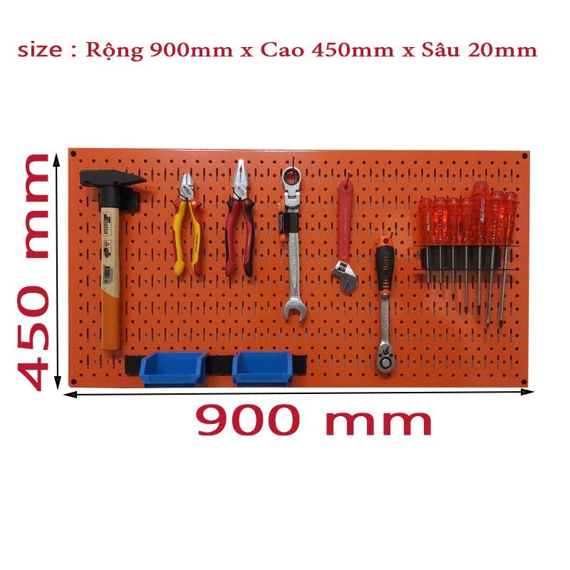 Tấm vách lưới pegboard màu cam kèm phụ kiện treo tường