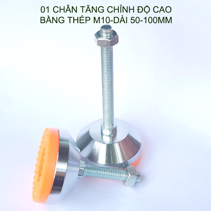 01 Chân tăng chỉnh độ cao bằng sắt có đế cao su, trục M10, dài 50-100mm tùy chọn