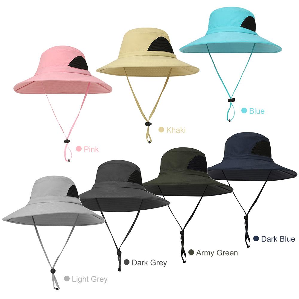 Mũ rộng vành bằng nylon nhẹ chất lượng cao, chống nắng , thiết kế lưới 2 bên thoáng khí, có dây rút