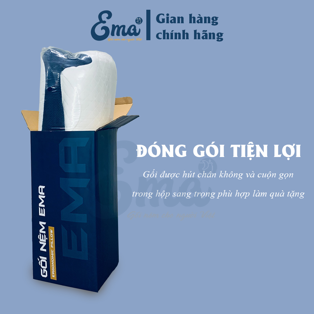 Gối cao su non công thái học chống đau vai ngáy, ngủ ngáy, hỗ trợ ngủ nhanh EMA- Thiết kế riêng biệt cho tư thế nằm ngửa và nằm nghiêng