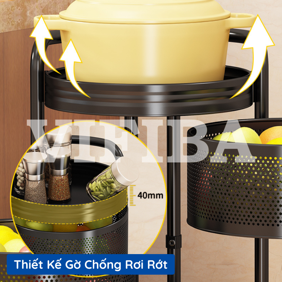 Kệ Tròn Xoay Nhà Bếp Đa Năng Đựng Rau Củ VIFIBA Hàng Chính Hãng Thép Carbon Không Gỉ Xoay 360°