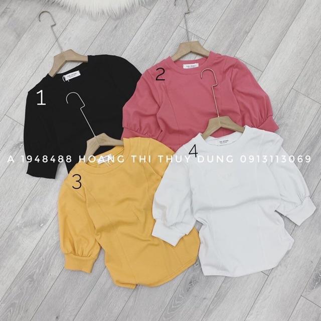 Áo thun cộc tay vai bồng chất zip cotton