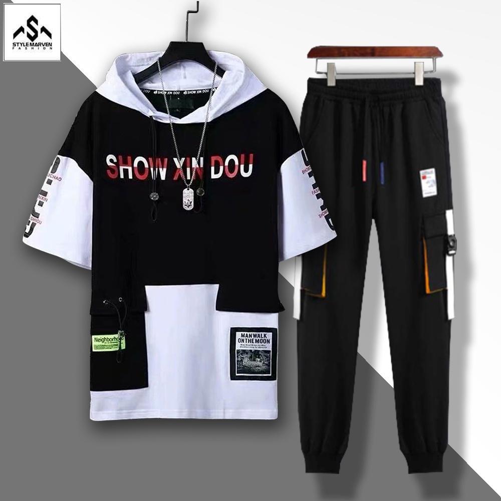 Bộ Quần Áo Thun Nam STYLE MARVEN Áo Ngắn Tay SHOW XIN DOU Kết Hợp Quần Jogger Túi Hộp - SET NAM 9000025C