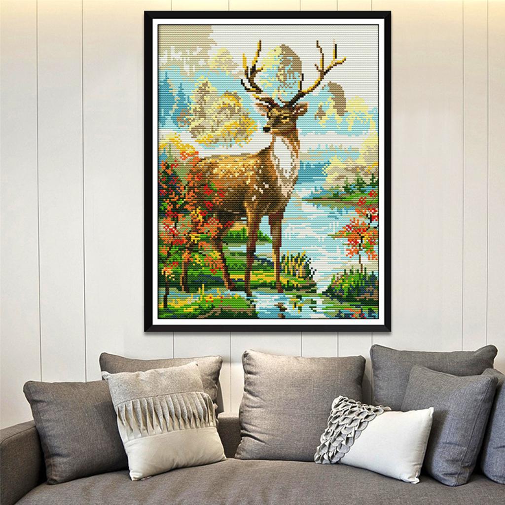 14CT 29x36cm Stamped Cross Stitch Kits Pre-Printed Pattern - Animal Stag