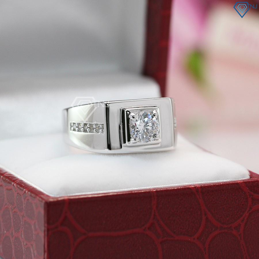 Nhẫn bạc nam AK29 cao cấp, Nhẫn nam đính đá đơn giản với viên đá chủ to mạnh mẽ