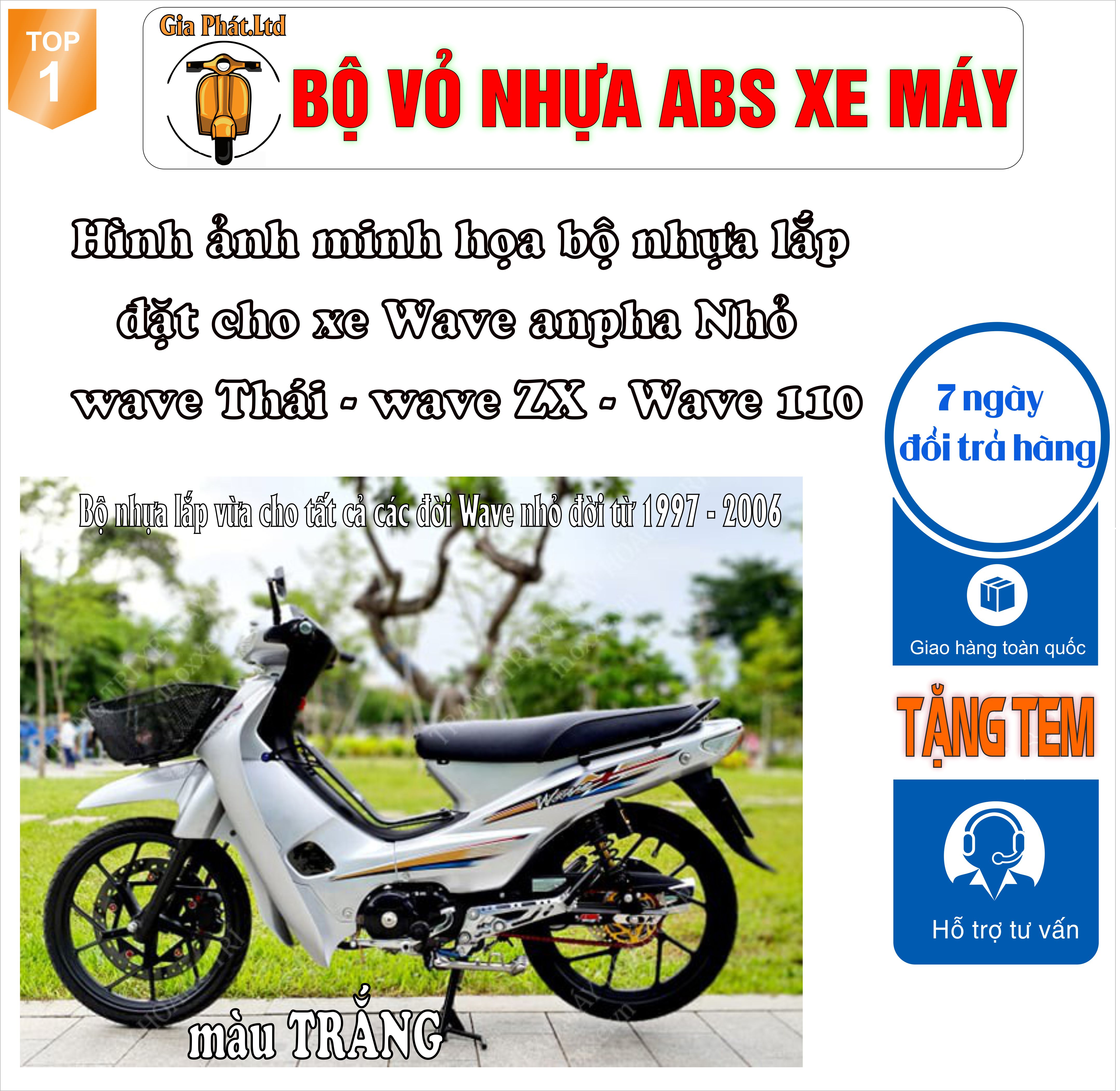 [TẶNG TEM] Bộ vỏ nhựa màu TRẮNG cho xe Wave 110 - Wave Thái - Wave Zx đời 1997 đến 2006- TKB-538(8024)