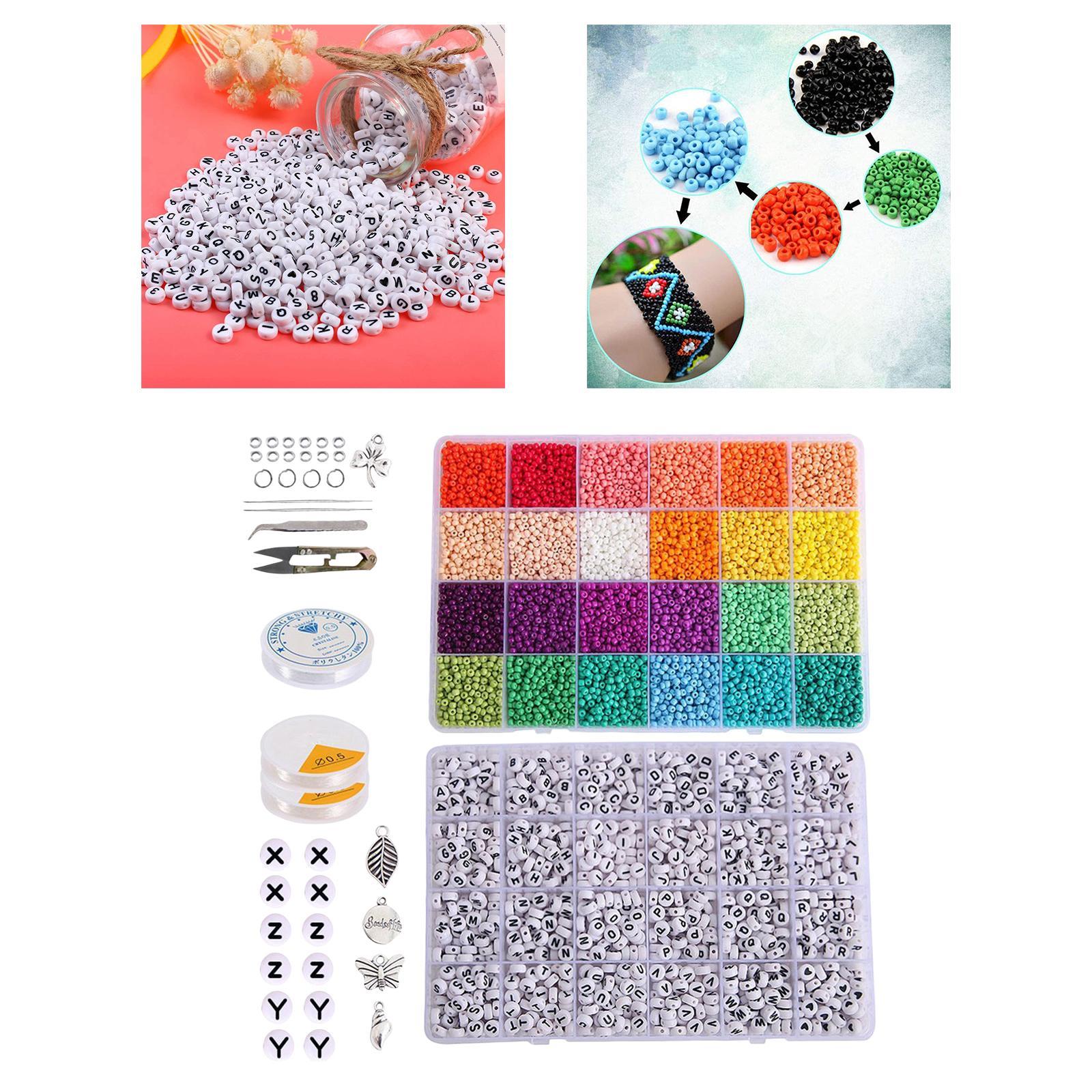 12000Pcs Glass Seed Beads 1350Pcs Letter Beads for Rings Jewelry Making