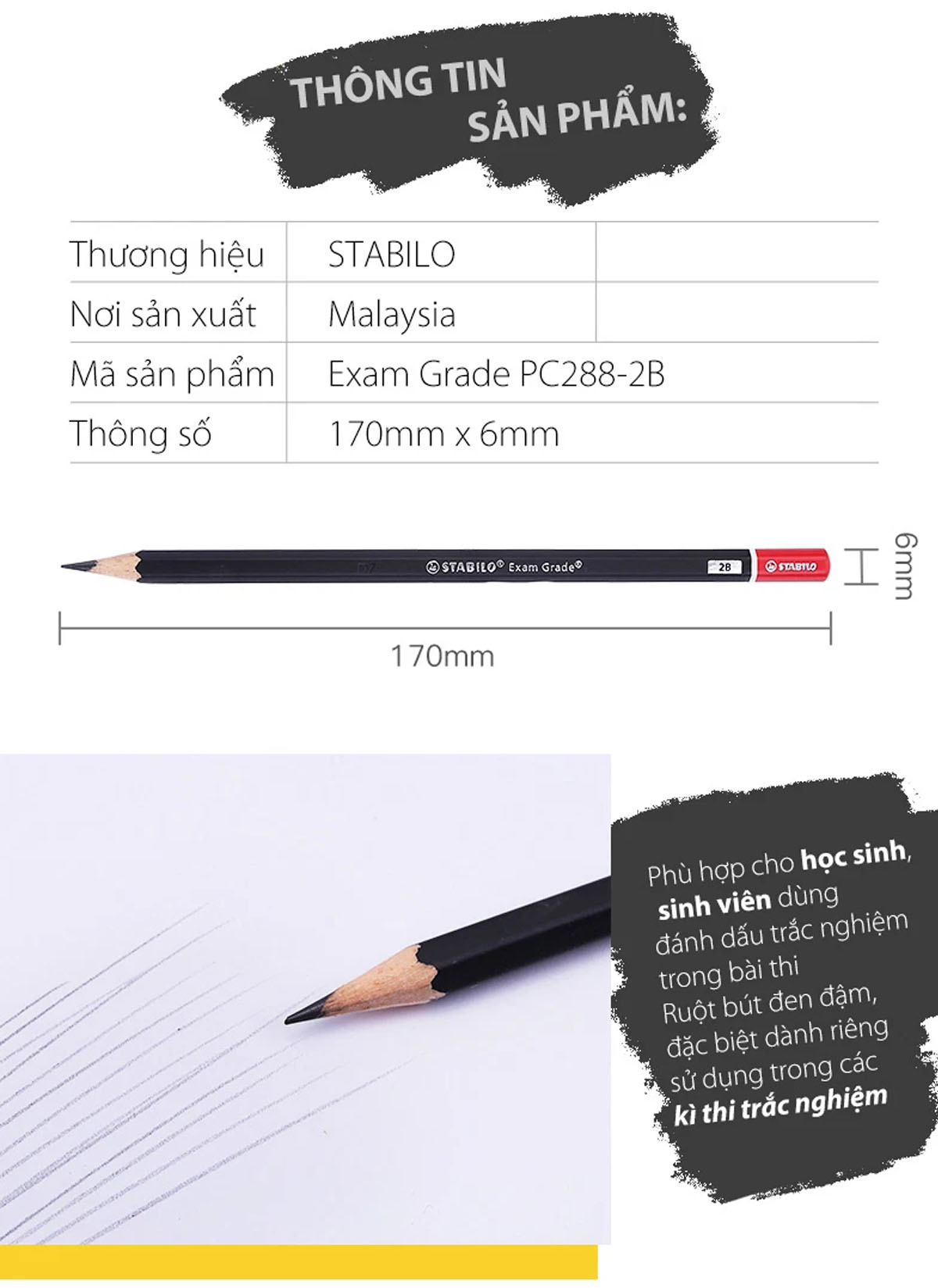 Bút chì gỗ STABILO Exam Grade 288 - Bút chì HB thân lục giác đen đuôi đỏ (PC288-HB)