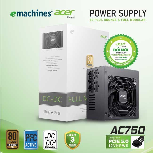 Nguồn Máy Tính Acer AC750 FR Bronze Full Modular PCI-E 5.0 – Hàng Chính Hãng