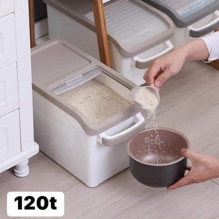 Thùng Đựng Gạo,Đỗ , Lạc  Có Nắp Kéo Thông Minh Bằng Nhựa PP Đựng Được 15kg Gạo