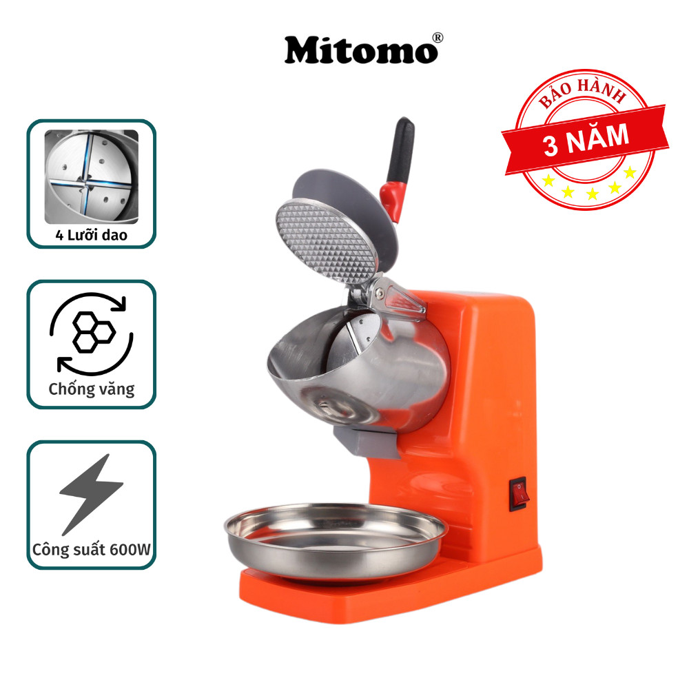 Máy xay đá tuyết, Máy bào đá 4 lưỡi, 2 nắp cao cấp Mitomo MBD-600 MAX- Hàng chính hãng