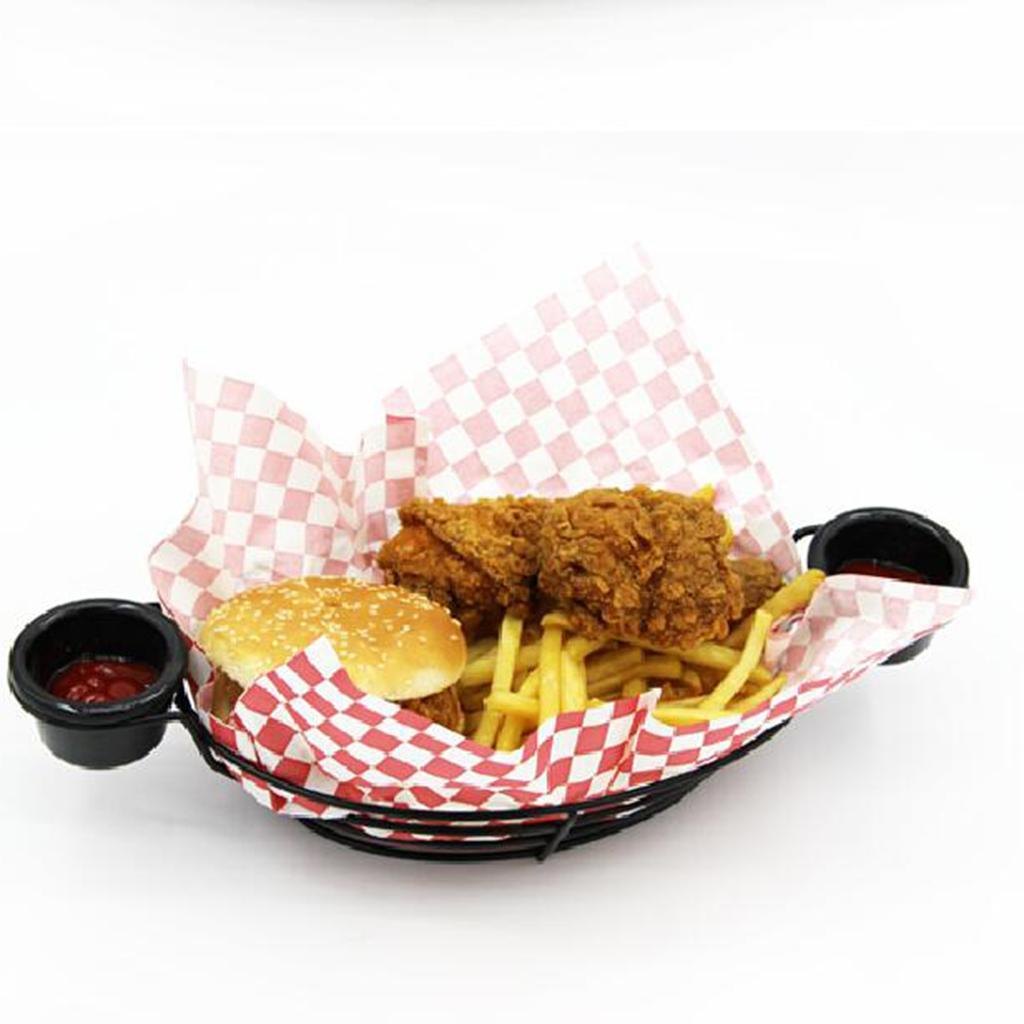 2x Stainless Steel French Fries Chips Appetizer Serving Basket Sauce Holder
