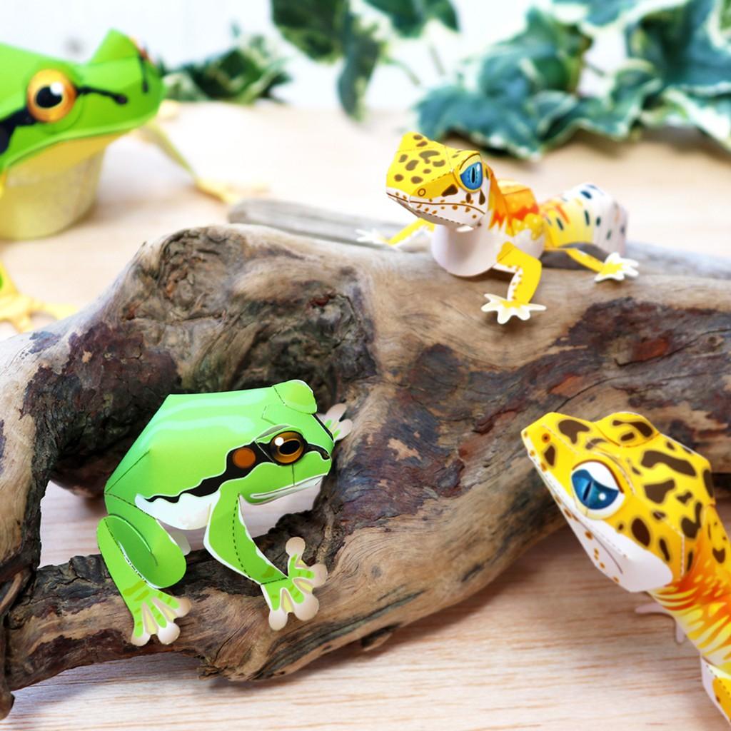 Mô hình giấy động vật Leopard Gecko &amp; Ếch con mini