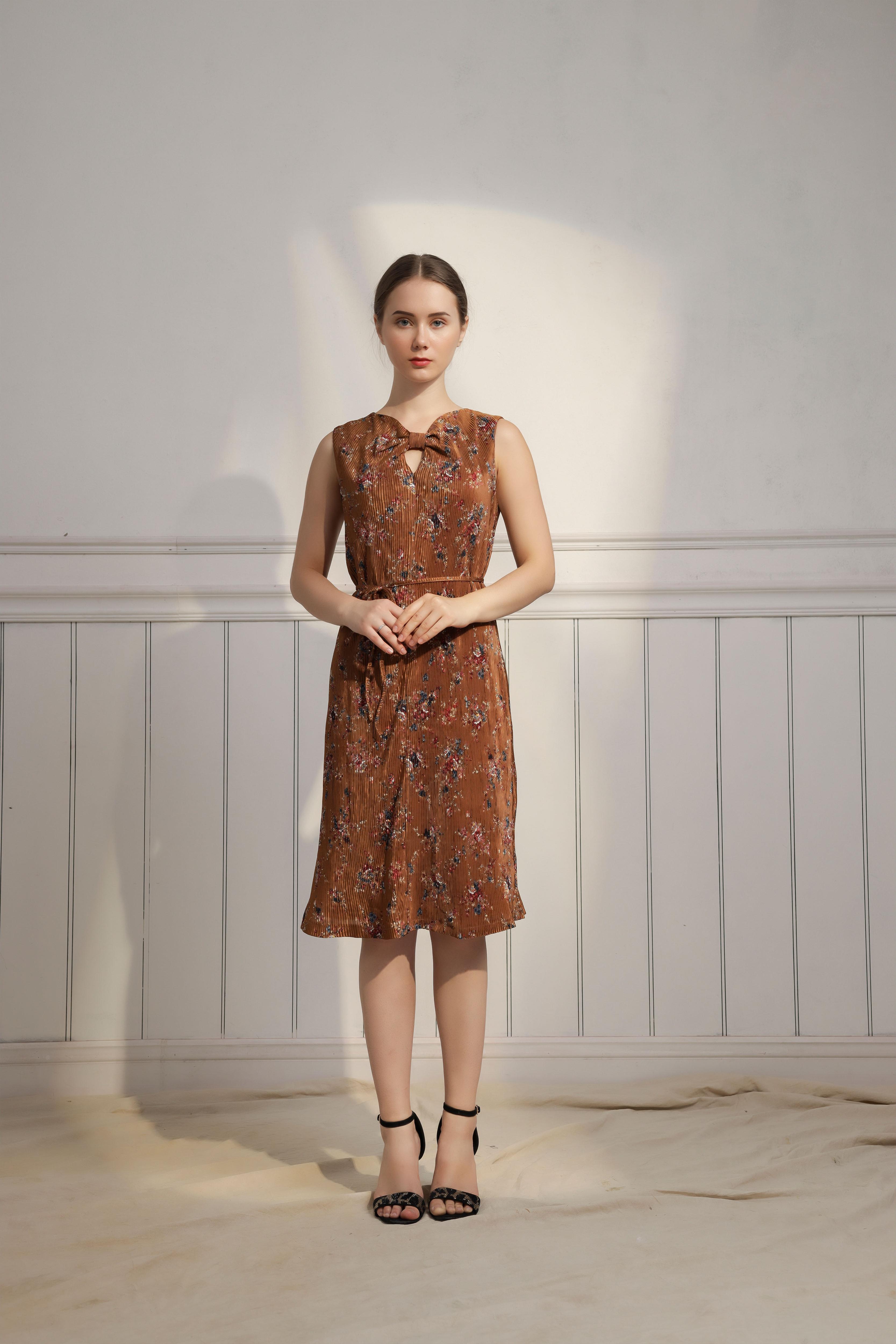 Đầm suông midi cổ tròn nữ Callia Xixi