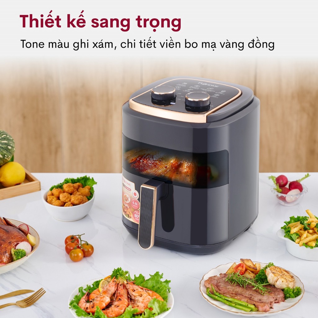 Nồi chiên không dầu 5.5 Lít FujiHome A5GG nhập khẩu tặng kèm kẹp gắp inox cao cấp - hàng chính hãng