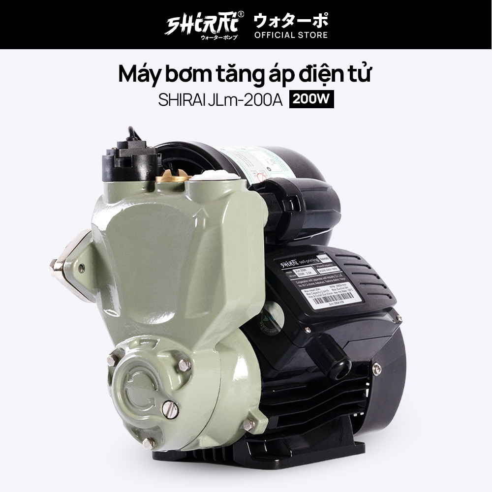 Máy bơm tăng áp điện tử SHIRAI JLm 200A  - Máy bơm điện tử tự ngắt thông minh - Dùng cho gia đình, nhà hàng, khách sạn