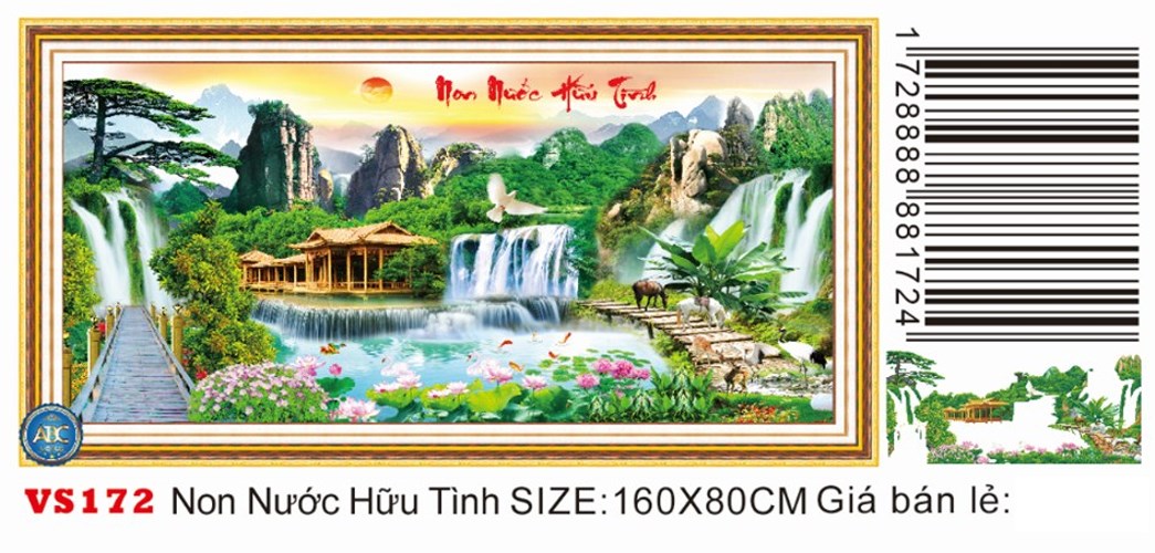 Tranh đính đá non nước hữu tình VS172 - 160 x 80 cm - chưa đính