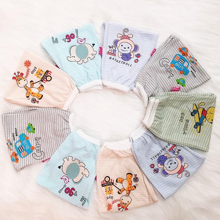 Quần chục dài cotton kẻ cho bé trai và bé gái 2-10kg chất vải đẹp mềm mịn hình thú bé mặc mát co giãn - QVN002