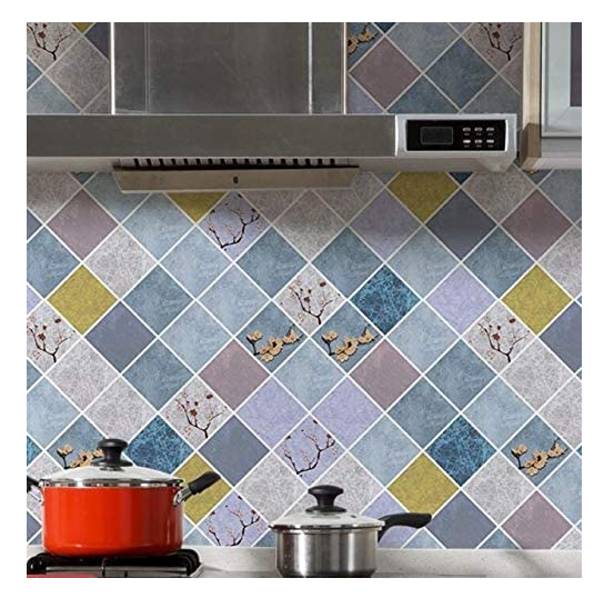 Combo 3 mét giấy dán bếp, decal dán bếp tráng nhôm HOA MAI XANH khổ 60cm có keo sẵn