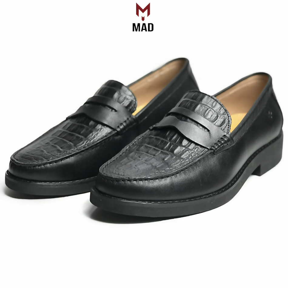 Giày tây penny loafer 2.0 MAD vân cá sấu lười công sở nam da bò cao cấp thời trang tăng chiều cao 4cm