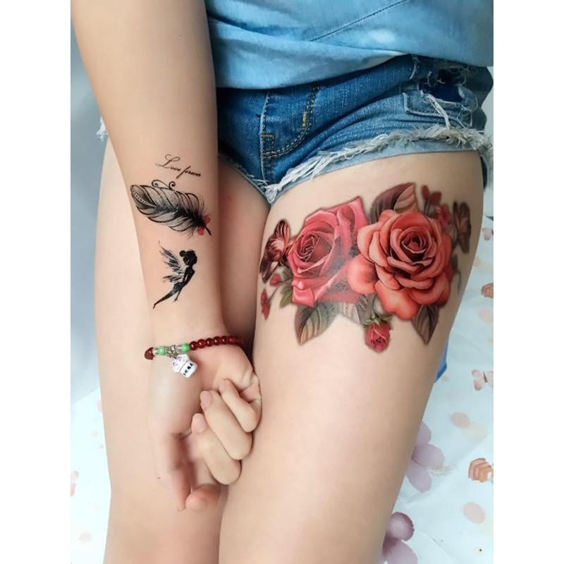 Hình xăm dán hoa hồng sắc xuân 15x21cm