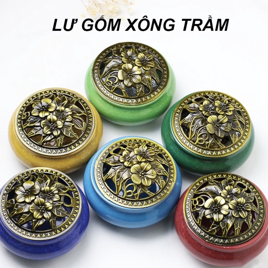 Lư xông trầm bằng gốm  có tấm lót chống nóng , chống ố vàng đáy lư , lư hương sứ  kèm đế cắm được tất cả các loại nhang , giúp tạo ra bầu không khí trong lành , tĩnh tâm và an lạc