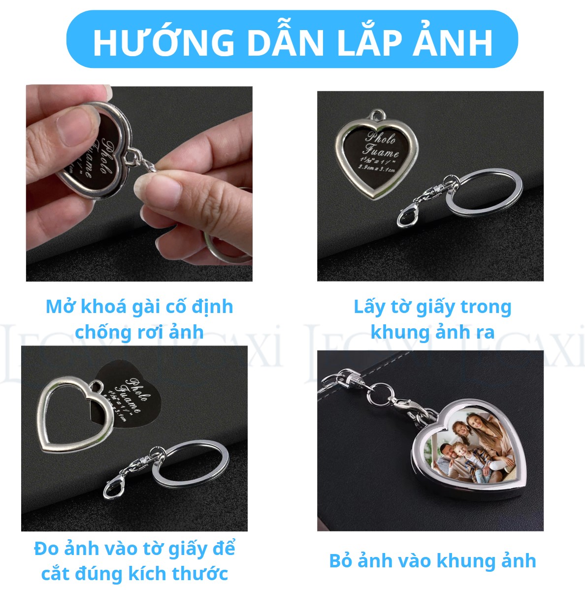 Móc Chìa Khoá Khung Ảnh Mini Hình Trái Tim, Chữ Nhật Phù Hợp Làm Quà Tặng Người Yêu, Vợ Chồng, Người Thân