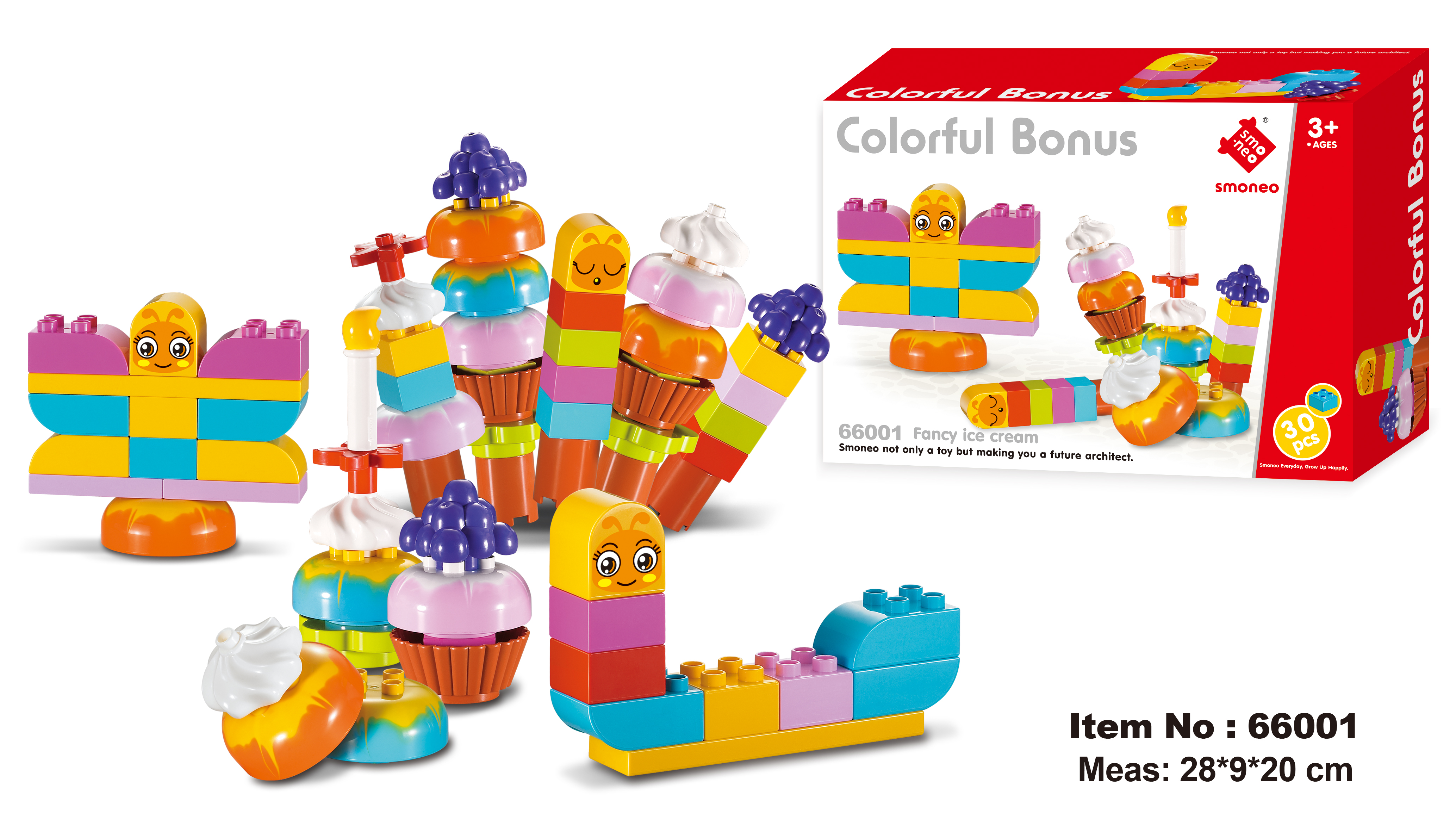 Bộ đồ chơi lắp ghép  ghép hình smoneo duplo Những ly kem nhiều màu 30 chi tiết Toyhouse 66001