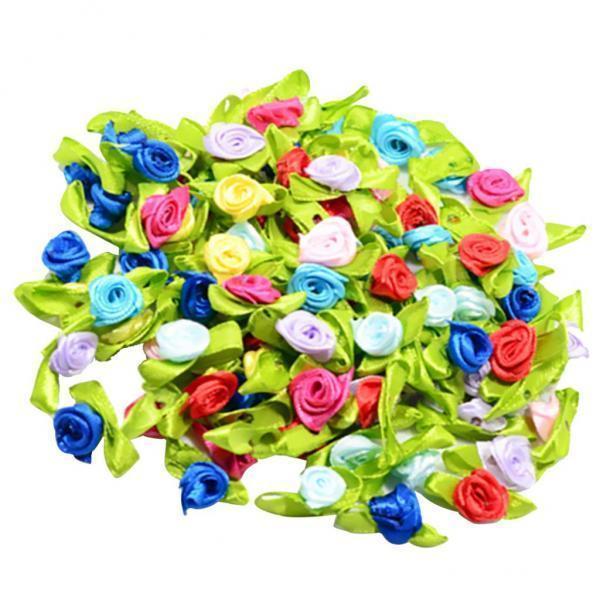 4-6pack 100 Pieces Mini Satin Ribbon Flowers Rose Leaf Decoration Craft DIY