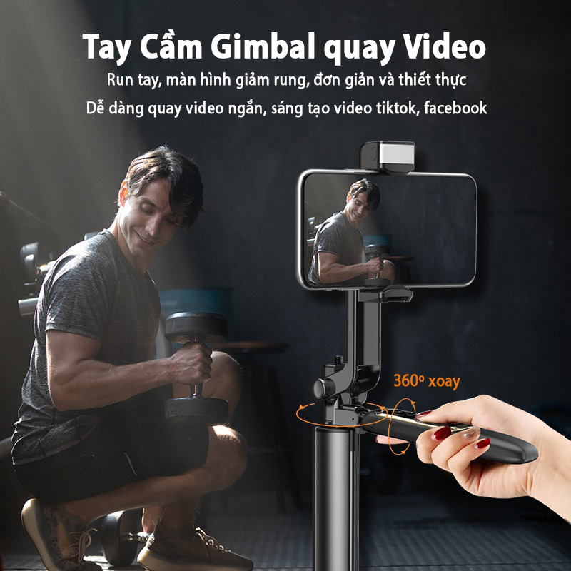 Chân đứng quay video Shinoda, gậy livestream, selfie chụp ảnh chất liệu siêu cứng cáp, tay cầm 360º tích hợp remote điều khiển từ xa 7 phím có thể sạc lại, hàng chính hãng