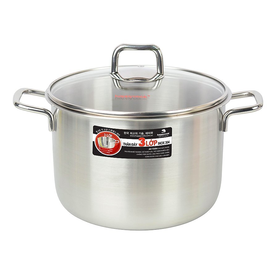 Nồi Hầm Inox 3 Lớp Inox Cao Cấp Happy Cook Alvar Nắp Kiếng 26cm SP26-ALVG