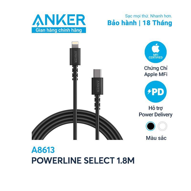 Cáp sạc ANKER Select Lightning to USB-C dài 1.8m Hàng chính hãng- A8613 4.9