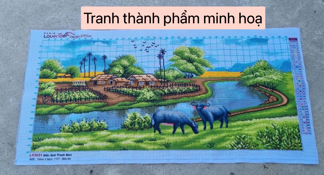 Tranh thêu chữ thập Miền quê Thanh Bình LV3031, kích thước 100 x 50 cm