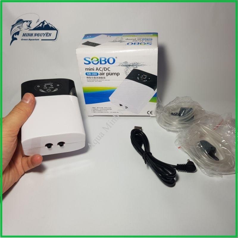 Máy Sủi Oxy Tích Điện 2 Vòi Sobo SB-268 -Bơm oxy cho hồ cá Phòng Cúp Điện Cho Hồ Cá