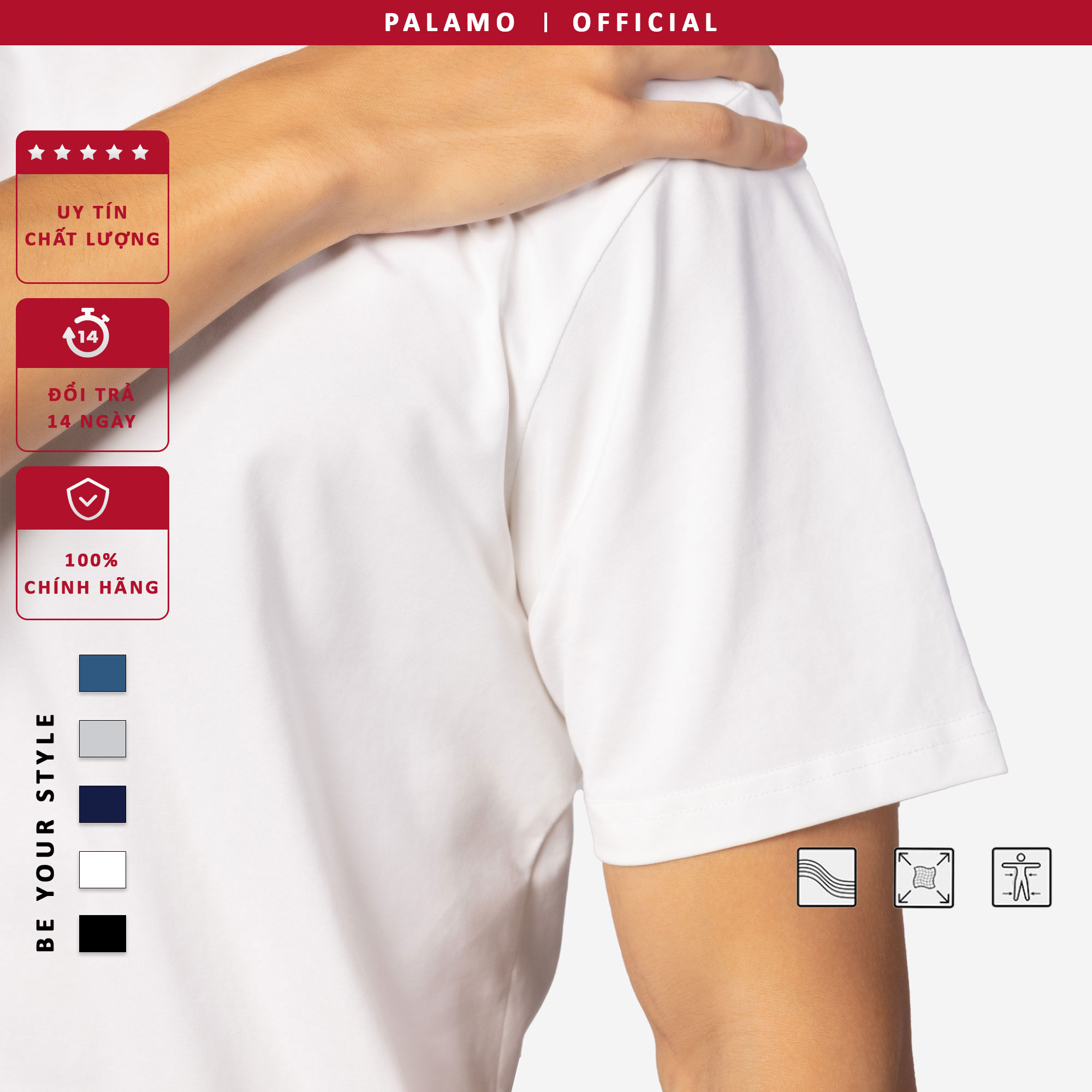 Áo thun nam cotton compact Palamo classic regular fit / màu trắng