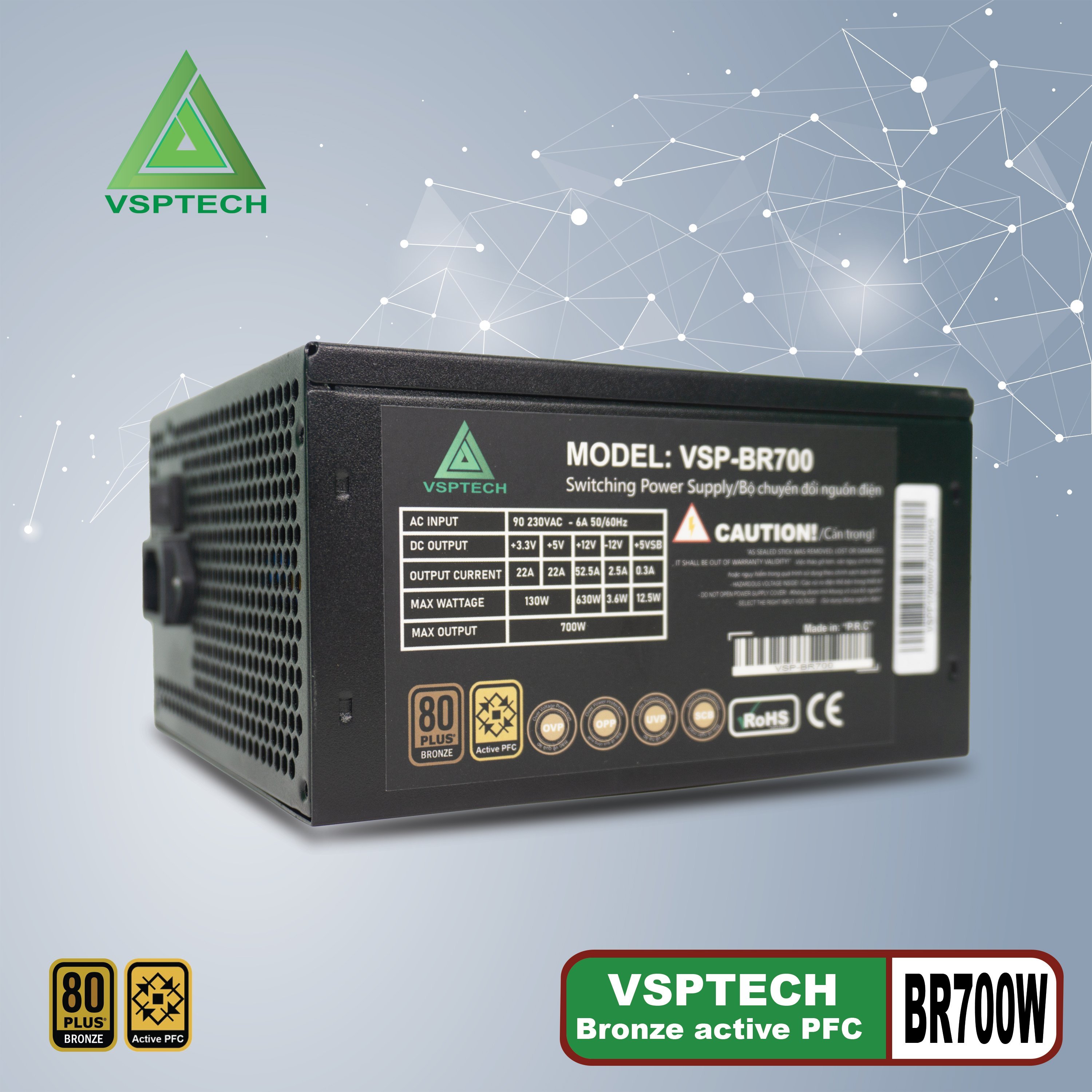 Nguồn VSPTECH VSP-BR700 700W 80 Plus Bronze - Hàng chính hãng