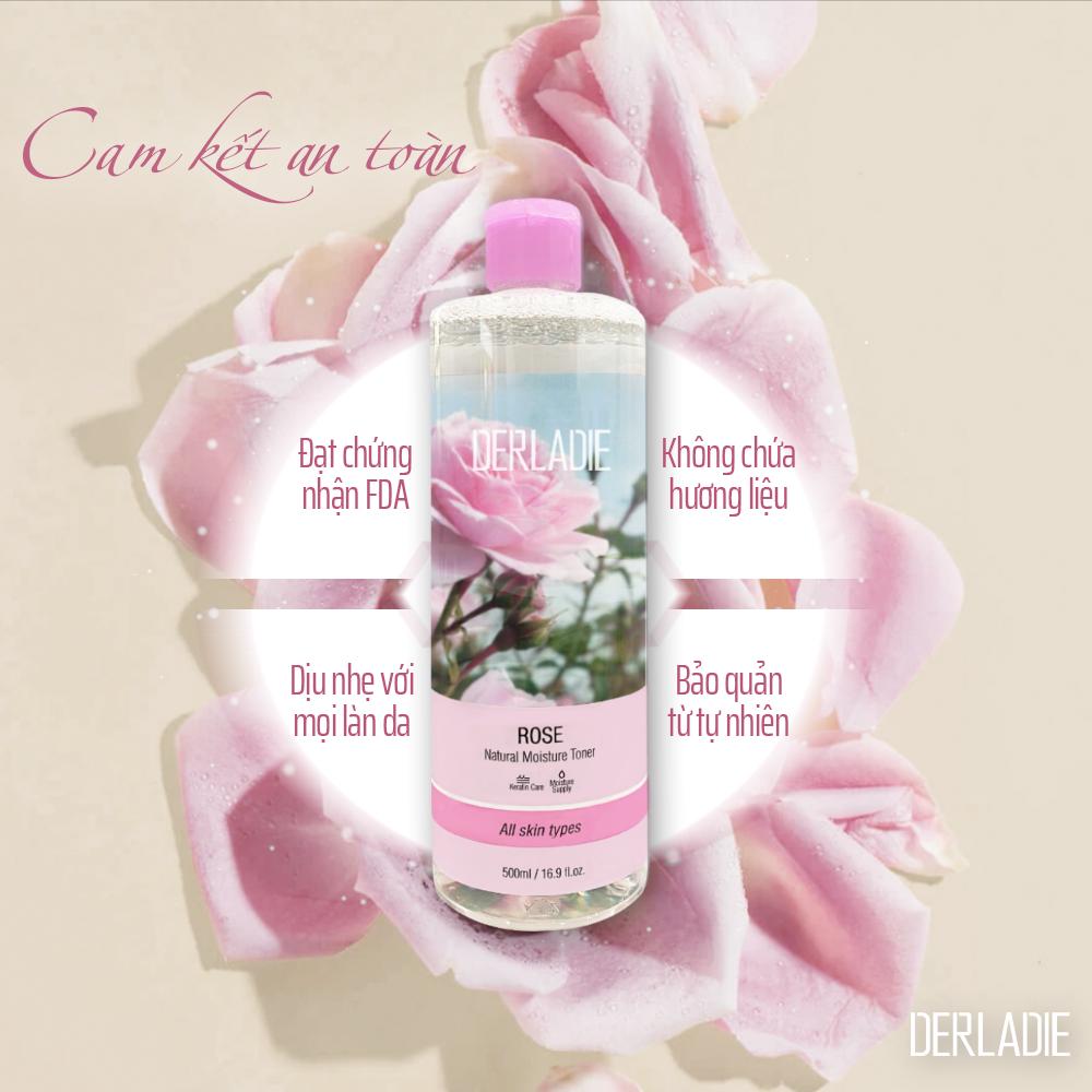 Nước Hoa Hồng Cấp Ẩm, Kháng Viêm Derladie Rose Natural Moisture Toner 500ml