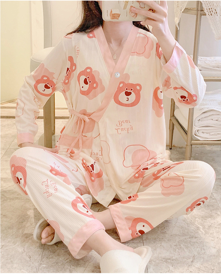 Bộ Đồ Bầu Sau Sinh Dài Tay Có Khe Mở Cho Con Bú Chất Liệu Cotton