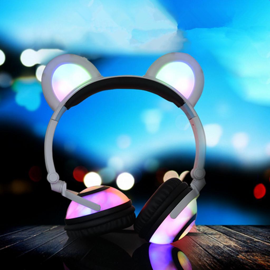 Foldable LED light Flashing Glowing Bear Ear Headphone Gaming Headset