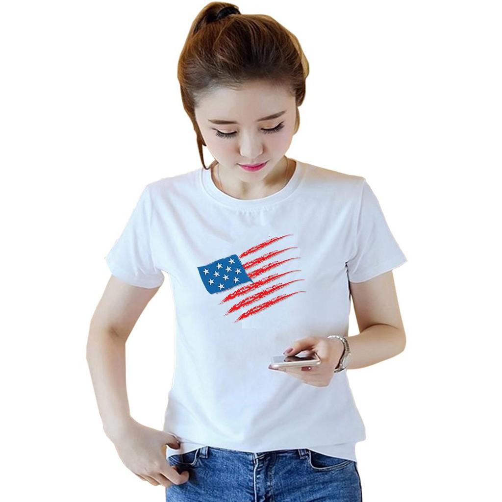 Áo thun nữ đẹp form rộng in hình cờ mỹ vải dày min