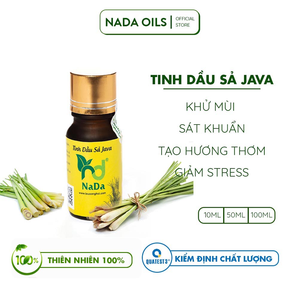 Tinh dầu Sả Java nguyên chất Nada | Kiểm định QT3 | Khử mùi, Sát khuẩn, Tạo hương, Giảm stress